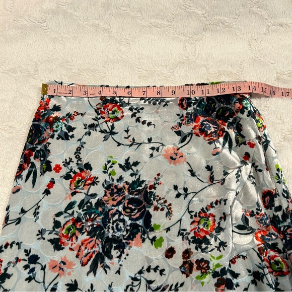 Maeve Anthropologie Evie Light Blue Floral Velvet-Dotted Long Skirt - Silk Blend - Picture 13 of 14